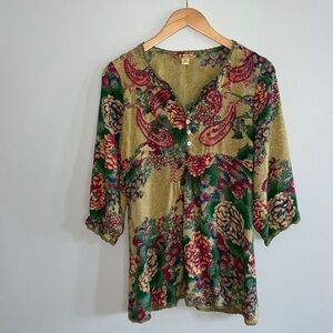 April Cornell Vintage Embroidered Quarter Sleeve Blouse